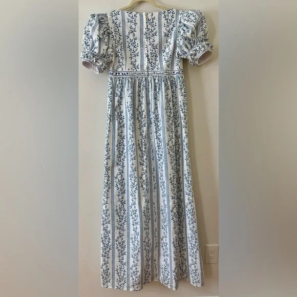 Agua by Agua Bendita Pistachio Beaded Blue Floral Dress Maxi Women's size Medium - Picture 5 of 16